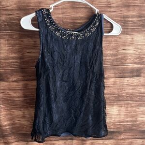 White House Black Market Navy Lace Embellished Blouse